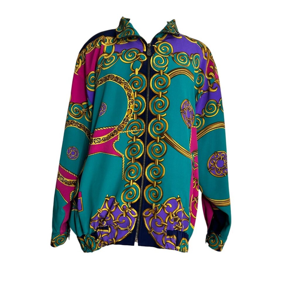 GDT Too Vintage Baroque Chain Windbreaker Jacket Bold Print Zip Front One Size